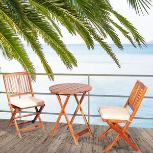 Set Bistrot Pieghevole in Legno per Patio con Sedie Imbottite, 3 Pezzi - Product Image 2