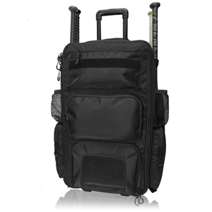 Black <b>Wheeled</b> Catcher's Gear <b>Bag</b> With Multiple Pockets For Baseball And Softball Equipment - Product Image 1