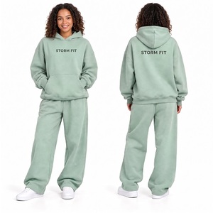 Conjunto de Sudadera con Capucha y Pantalones Largos de Forro Polar para Mujer, Estilo Urbano, Corte Regular, 2 Piezas, Color Sólido, Ropa de Invierno Transpirable - Product Image 6