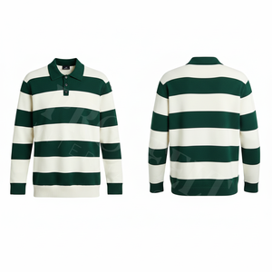 Camiseta Polo a Rayas con Diseño de Logotipo Personalizado, Camiseta de Manga Larga Estilo Rugby de Algodón para Ropa Deportiva Informal, Camisetas de Tallas Grandes - Product Image 4