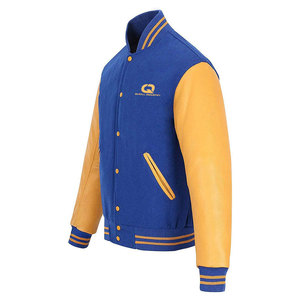 New Stylish <b>Winter</b> Men Varsity <b>Jacket</b> with Stand Collar <b>Leather</b> Sleeves Comfortable Casual Wear and Front Button Closure - Product Image 3