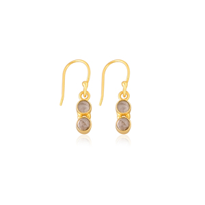Elegant Two Stone Prehnite Brass Gold Plated <b>Hook</b> <b>Earrings</b> for Women - Product Image 1