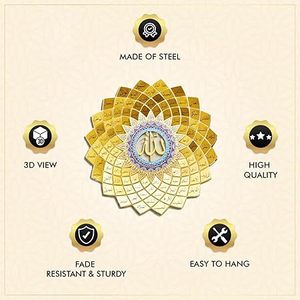 Arte de pared islámico con los 99 nombres de Alá, decoración circular de metal chapado en oro, diseño tradicional grabado a mano, religioso, para Ramadán. - Product Image 2