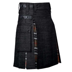 Men's <b>Wool</b> Kilt Solid Black Tartan Lined Hybrid Skirt Regular Fit Adult Size In-Stock - Product Image 4