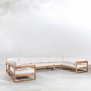 Ensemble de canapés de jardin en teck minimaliste moderne, imperméable, pour espaces de vie extérieurs contemporains, pour villa et hôtel - Product Image 5