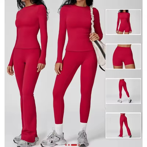 ชุดออกกำลังกายผู้หญิง เสื้อโยคะสีพื้นไร้ตะเข็บ แขนยาว เสื้อครอปออกกำลังกาย แห้งเร็ว ระบายอากาศ ชุดโยคะ - Product Image 3