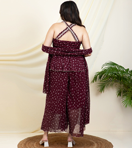 DEEBACO Ensemble Coordonné Indo-Occidental pour Femme : Haut Peplum en Georgette Dobby à Imprimé Floral et Palazzo Circulaire avec Dupatta – Collection Sweetheart - Product Image 5
