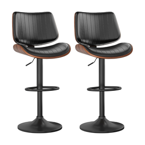 Tabouret de bar pivotant rembourré avec dossier nervuré, base extra large et repose-pieds, chaise de comptoir réglable pour bar à domicile - Product Image 1