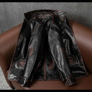 Veste en cuir véritable haut de gamme pour homme, style urbain classique, longue veste de motard, en cuir de vachette fait main, vestes en cuir personnalisées à prix abordable - Product Image 4