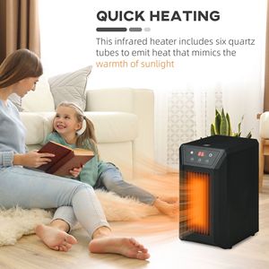 Stufa da tavolo a infrarossi al quarzo da 1500W con 3 modalità, telecomando e timer 12h, spina USA - Product Image 6