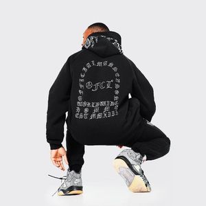 Chándal con Capucha para Hombre INDEX, Negro, de Algodón, Estilo Urbano, Corte Holgado, para Otoño, con Estampado de Letras y Bolsillos Laterales - Product Image 4