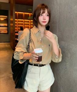 Camisa Elegante de Manga Larga con Solapa, Cierre de Botón, Bordado Frontal con Logotipo, Estilo Casual para Primavera/Verano, para Mujer - Product Image 6