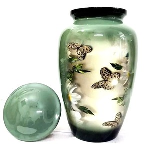 Urne funéraire conique en aluminium pour cendres humaines - Urne de crémation en métal à côtés gradués - Vase commémoratif poli pour funérailles - Product Image 1