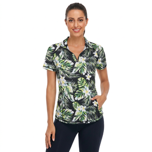 Camiseta Polo de Mujer con Estampado Floral Tropical, Manga Corta, Tejida, de Secado Rápido, Informal - Product Image 1