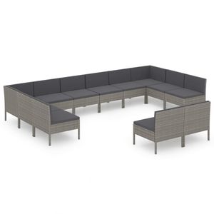 Ensemble de salon de patio gris en rotin poly de 12 pièces avec coussins pour une utilisation dans le jardin - Product Image 2