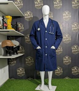 Customized Unisex Navy Blue Polyester Woven Lab Coat Hospital Uniform with Needle Detection ISO Certified for Men and Women - Product Image 4