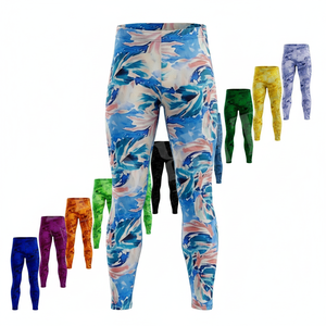 Leggings de compression pour homme, faciles à porter, séchage rapide, pour la gym, la course, le yoga, le sport, avec imprimé abstrait personnalisé sur toute la surface. - Product Image 1