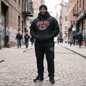 Survêtement Homme Hiver Grande Taille Personnalisé avec Logo Brodé Effet Vieilli, Pantalon de Survêtement et Sweat à Capuche Respirant 100% Coton Style Streetwear - Product Image 2