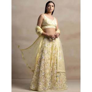 Women's Yellow <b>Sequin</b> Net Party Wear Lehenga Choli Set with Dupatta - Product Image 6