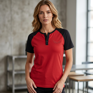 Men's Red Black <b>Raglan</b> Sleeve T-Shirt Embroidered Logo Slim Fit Casual Knitted Short Sleeve <b>Top</b> - Product Image 6