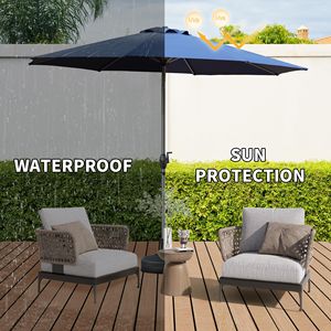 Ombrellone da Patio 10FT con Manovella e Pulsante di Inclinazione, Protezione UV, Impermeabile, per Esterni, con Base - Product Image 2