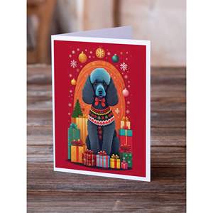 Whimsical A7 Tamaño 5x7 Tarjetas de notas en blanco Paquete de 8 tarjetas de felicitación navideñas con sobres con diseño de Caniche - Product Image 2