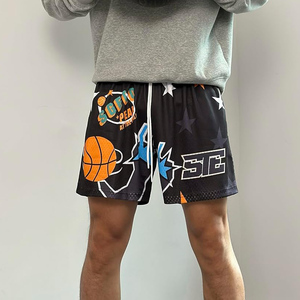 Pantalones cortos de baloncesto negros para hombre con estrellas naranjas y estampado de logotipo, cierre con cordón de malla transpirable, ropa deportiva de verano - Product Image 2