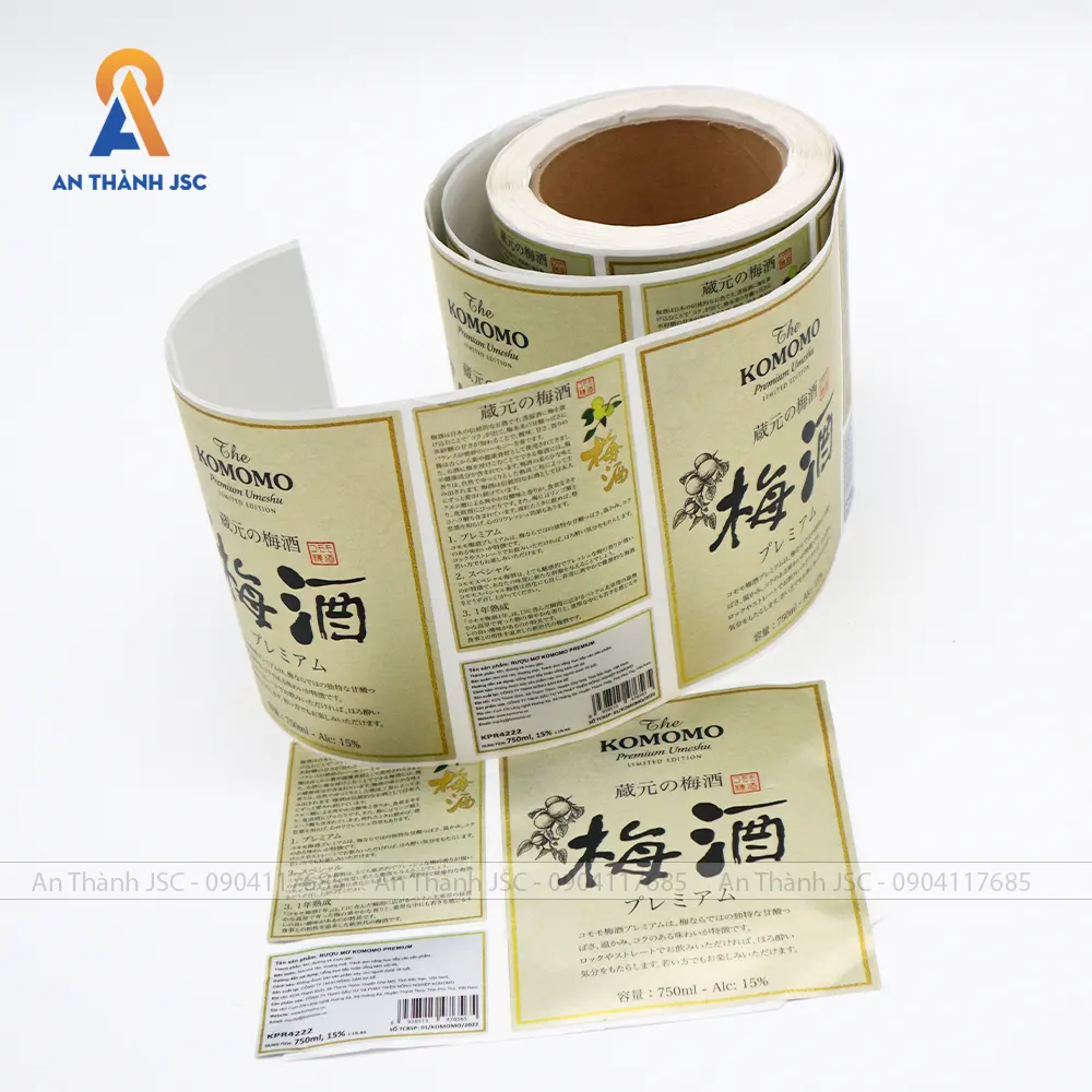 Packaging labels drinks stickers KOMOMO premium gold wine label OEM/ODM manufactory from Viet Nam