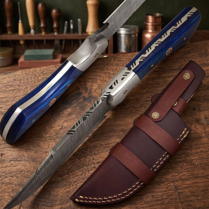 Couteau de chasse artisanal en acier Damas avec manche en bois de pukka et étui en cuir fin, couteau de camping, cadeau de Noël, couteau EDC - Product Image 4