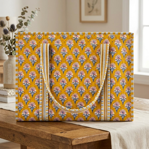 Bolso Tote de Algodón con Diseño Floral Amarillo, Bolso de Hombro Acolchado Hecho a Mano, Bolso de Viaje y Compras para Mujer - Product Image 2