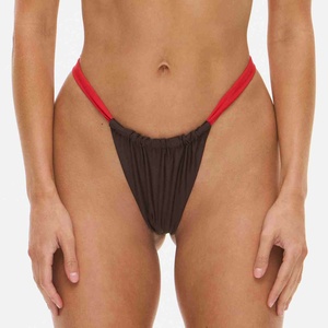 Maillot de bain femme en promotion, personnalisable avec logo privé, bikinis double couche imprimés unis, en tissu polyester avec cordon de serrage - Product Image 3