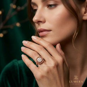 Flower Cluster Geometric Filigree <b>Plain</b> Band Rose Gold Engagement <b>Ring</b> Round Lab Grown Diamond Luxury 2.3mm IGI Certified - Product Image 1