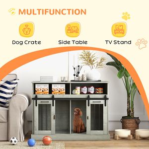 Gray Dog <b>Crate</b> Furniture with Sliding Doors and Shelves 47 X 23.5 X 35 for Large and Small Dogs Pet House - Product Image 4