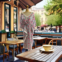 Robe Kaftan Longueur Genou Col V pour Femme, Style Arabe Dubaï, Collection 2026, en Coton Indien Imprimé Floral, Élastique et Écologique, par un Designer