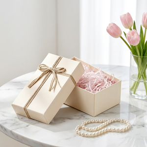 Ivory Rigid Jewelry <b>Box</b> Rectangle Satin Lined With Ribbon High-End <b>Gift</b> Packaging For Pearl Necklace Storage - Product Image 3