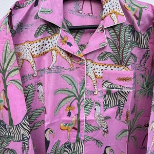 Conjunto de Pijama de Mujer con Bordado Floral y Rayas Azules, Manga Larga, 2 Piezas, Algodón Tejido, Ropa de Dormir Informal de Verano - Product Image 6