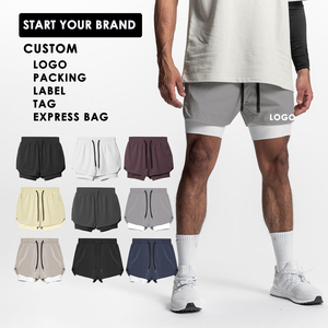 New 2 1 Double Layered Polyester/Cotton Solid Gym Men's Shorts Leg Zipper Quick-Dry Breathable Summer Running Waist Drawstring - Product Image 1