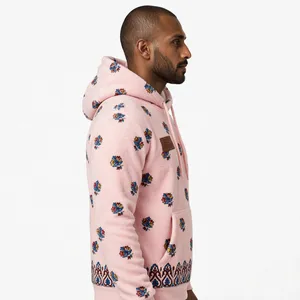 Sudadera con capucha de lana rosa floral de la marca Accept Industry con bolsillo frontal y logotipo de pájaro, ropa informal de invierno. - Product Image 4