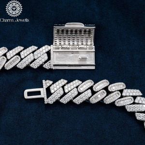 Collier unisexe en moissanite Charm Jewells, coupe brillante, chaîne à maillons géométriques, plaqué or 14 carats, argent 925, certifié IGI, style hip-hop - Product Image 3