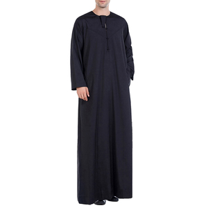 Thobe de prière islamique pour homme, noir, manches longues, longueur au sol, style Moyen-Orient, col rond, coupe ample, de qualité supérieure - Product Image 2