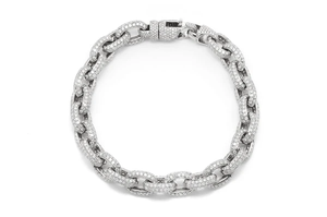Luxury 925 Silver Chain Bracelet With Round Diamond Ball Links Men's Everyday Wear - Product Image 1