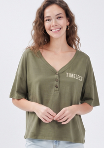 T-shirt d'été décontracté pour femme en jersey de coton imprimé à col en V, coupe ample, manches courtes, écologique, séchage rapide, style streetwear - Product Image 6