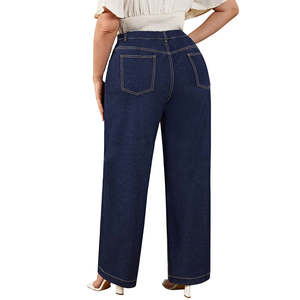 Jeans de mezclilla casuales sueltos y suaves de talla grande azul oscuro OEM 2026 para mujer, pantalones de mezclilla de pierna ancha larga de corte recto para dama - Product Image 3