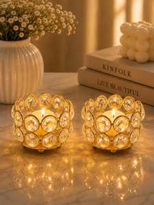 Elegant Gold <b>Crystal</b> <b>Candle</b> <b>Holder</b> for Living Room & Dining Table Handcrafted Gold <b>Crystal</b> Votive <b>Holder</b> – Luxury Home Accent - Product Image 3