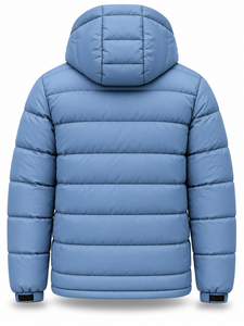 Men's Blue Hooded Puffer <b>Jacket</b> Waterproof Quick Dry Front Windproof <b>Casual</b> Zipper 100% Polyester Regular Length Winter Coat - Product Image 3