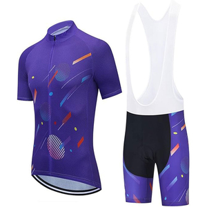 ชุดเสื้อเจอร์ซีย์ปั่นจักรยานสีม่วงและกางเกงขาสั้นแบบมีสายคาดเอวพร้อมลายพิมพ์เรขาคณิตสำหรับผู้ชาย - Product Image 3