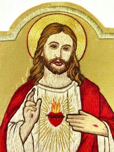 Luxury Hand Embroidered Sacred Heart Figure Patch Bullion <b>Wire</b> Goldwork Applique Religious Embroidery Badge Premium Quality - Product Image 5