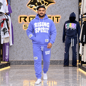 Heavyweight Fleece Pullover Tracksuit with Puff Graphic Rhinestone Detail Kangaroo Pocket <b>Cuffed</b> <b>Joggers</b> mens Custom Label Set - Product Image 3