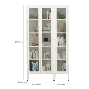 Mueble de acero moderno con estantería de MDF, puertas de vidrio y 5 estantes, gabinete de almacenamiento independiente. - Product Image 3