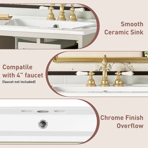 Mobile Bagno Sospeso da 24 Pollici per Spazi Ridotti con Lavabo in Ceramica, 2 Cassetti e 1 Anta con Chiusura Ammortizzata - Product Image 5